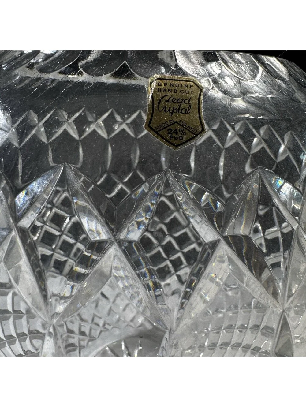 Vtg Polish Lead Crystal Vase Hand Cut Heavy Cut Glass Poland Starburst Base